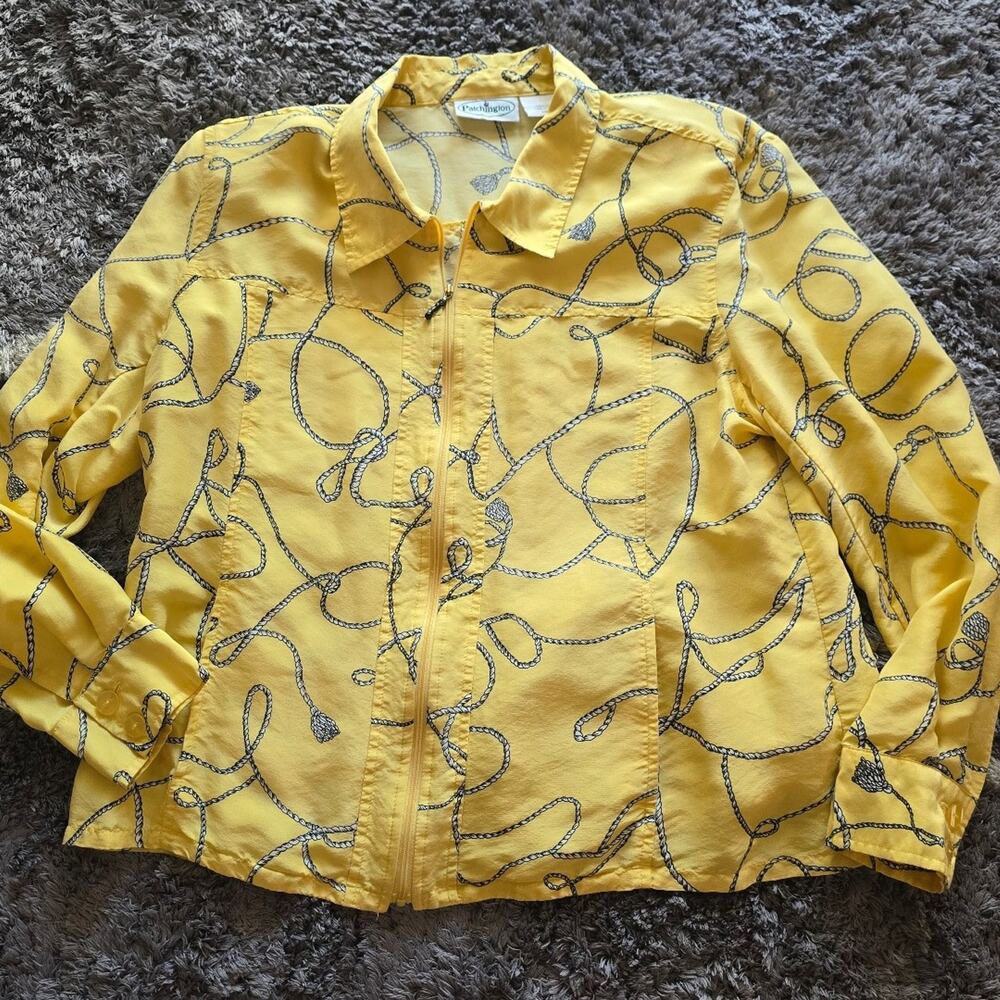 Vintage Patchington yellow 100% silk zip-up jacket Size Large